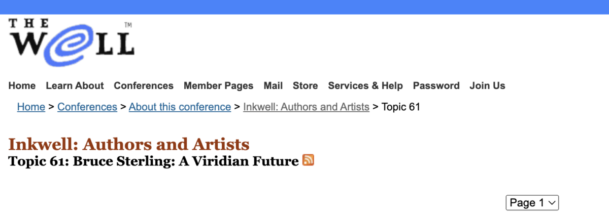 Screenshot: "A Viridian Future" on the WELL